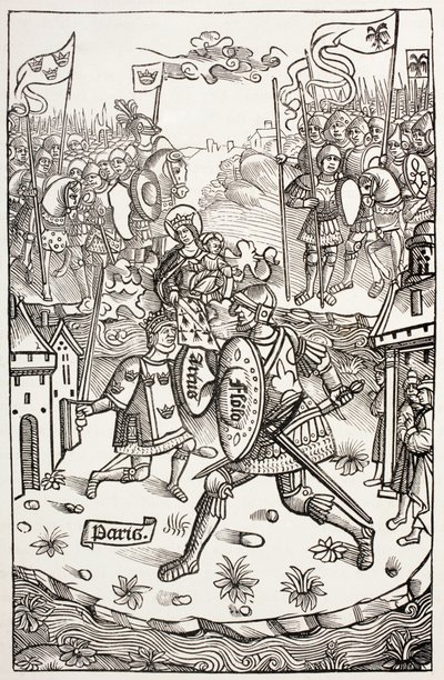 Le roi Arthur, protégé par la Vierge, combattant un géant, de 